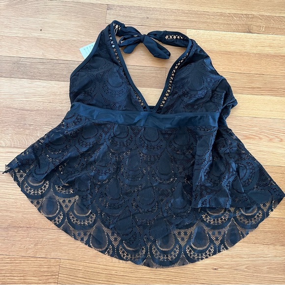 NWT Halter Neck Ruffle Hem Lace Panel Cute Tankini Set | Beachsissi - Picture 6 of 15